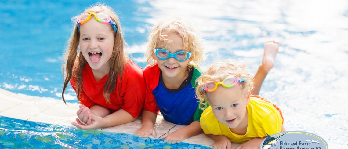 family law attorney west palm beach florida - Three kids poolside - protect your minor children this summer