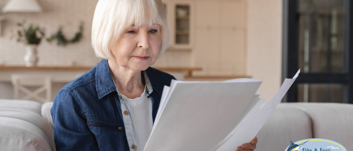 older woman looking at documents